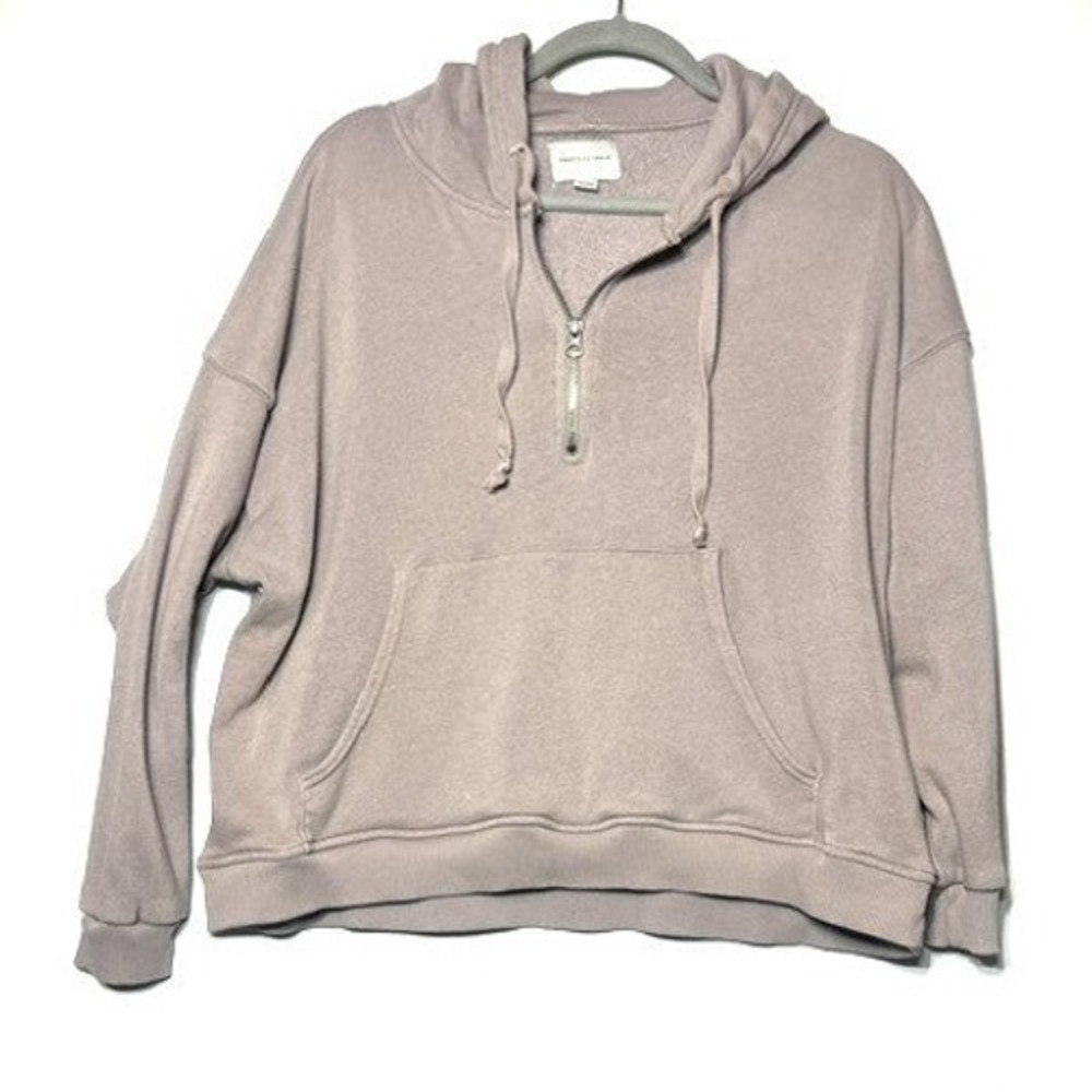 American Eagle Womens Quarter Zip Hoodie Mauve Pink Oversized Sweatshirt XS
